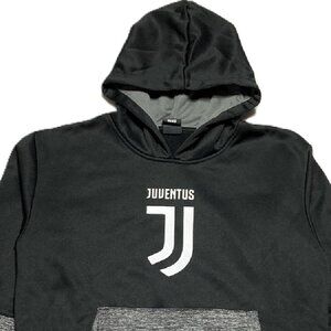 Juventus Youth Gray & Black Logo Hoodie Football Club Soccer Fan Sweatshirt